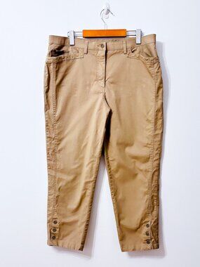 HAGGAR Beige Stretch Cotton Cropped Pants Embellished Pockets Size 16